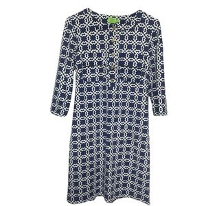 Katherine Way Blue White Sailor Core Dress M Gold Buttons USA